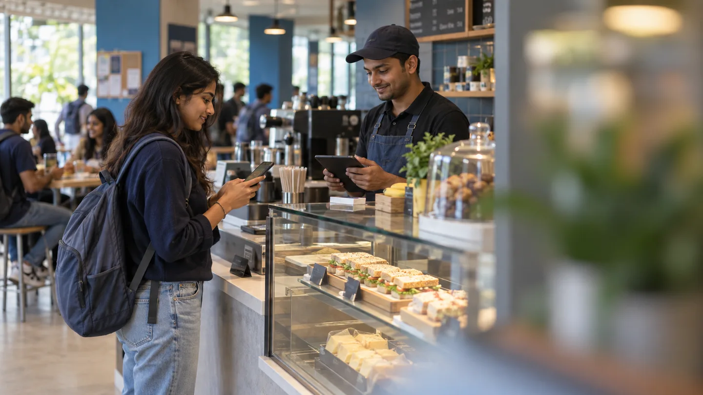 Students in a campus cafeteria