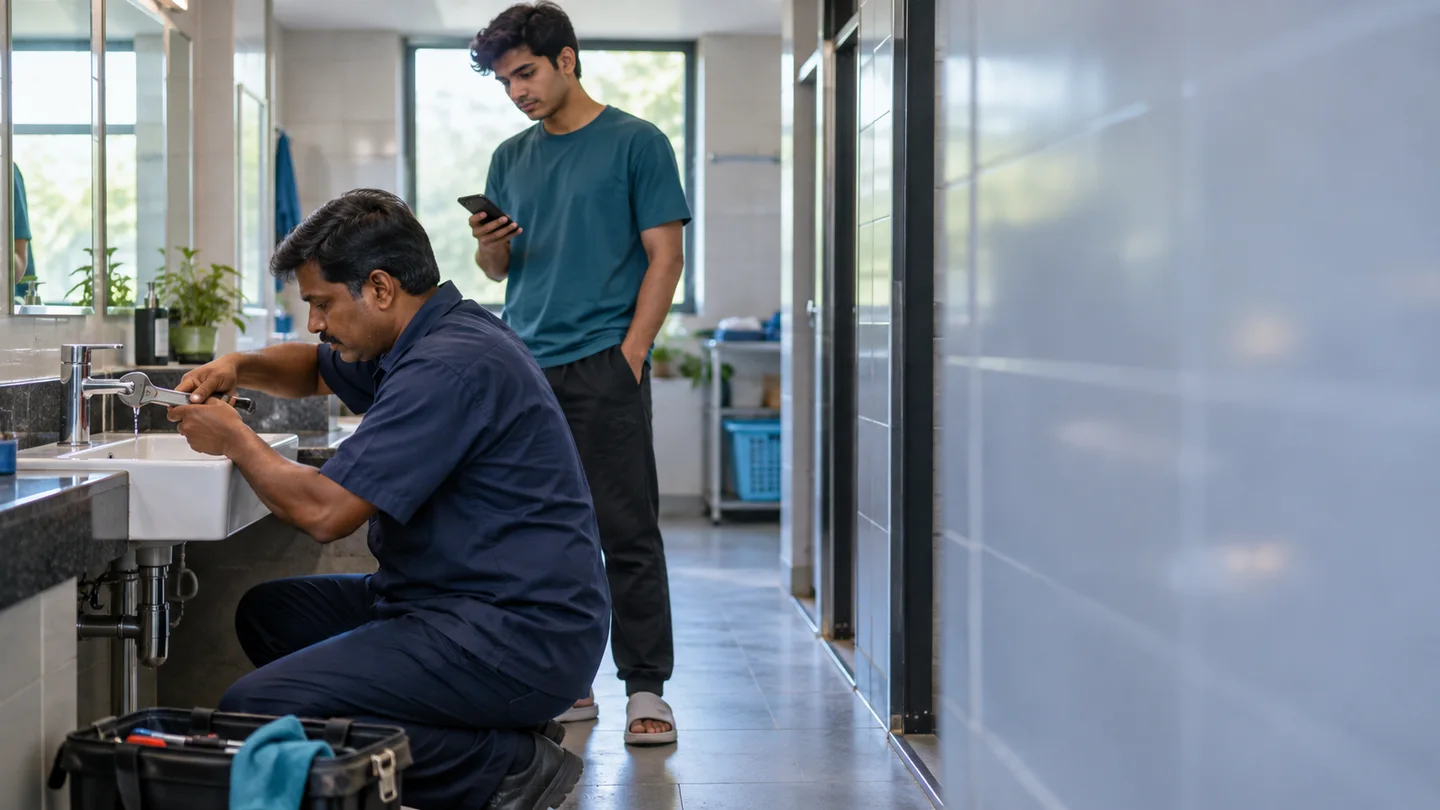 Campus maintenance team attending to a hostel service request