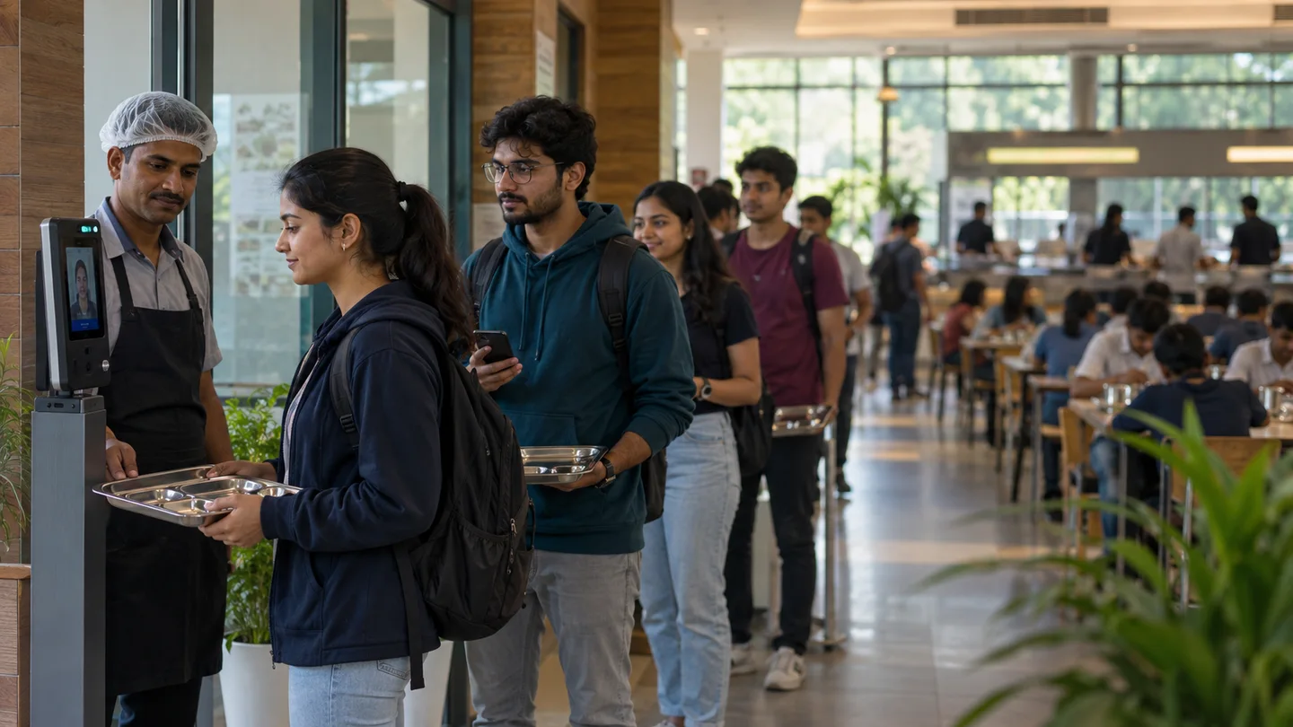 Student verifying meal entry at a campus mess