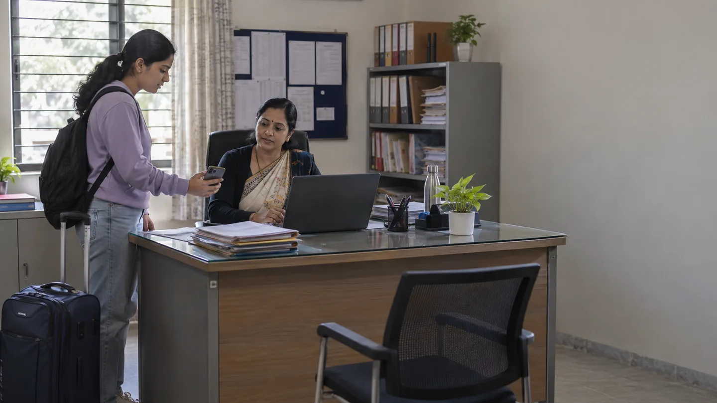 Student and hostel team managing a permission request
