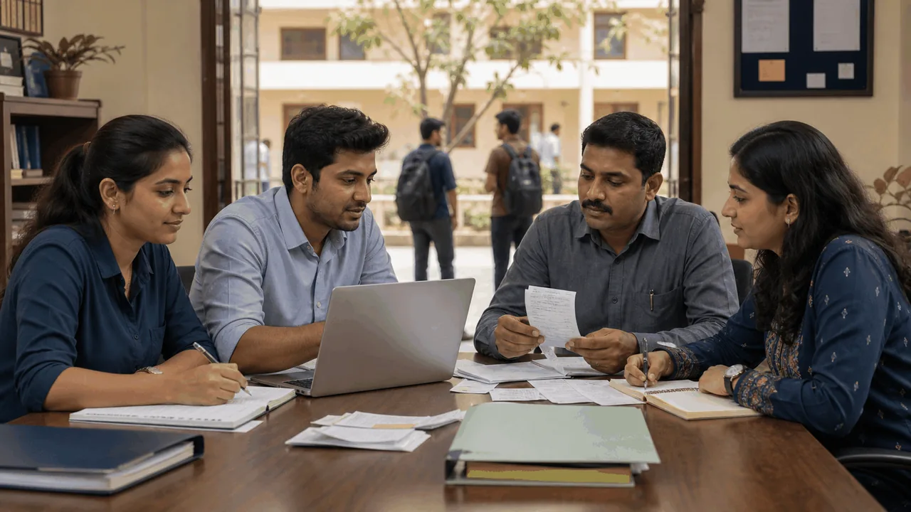 University hostel and finance teams reconciling fees, deposits, mess rebates and refunds.