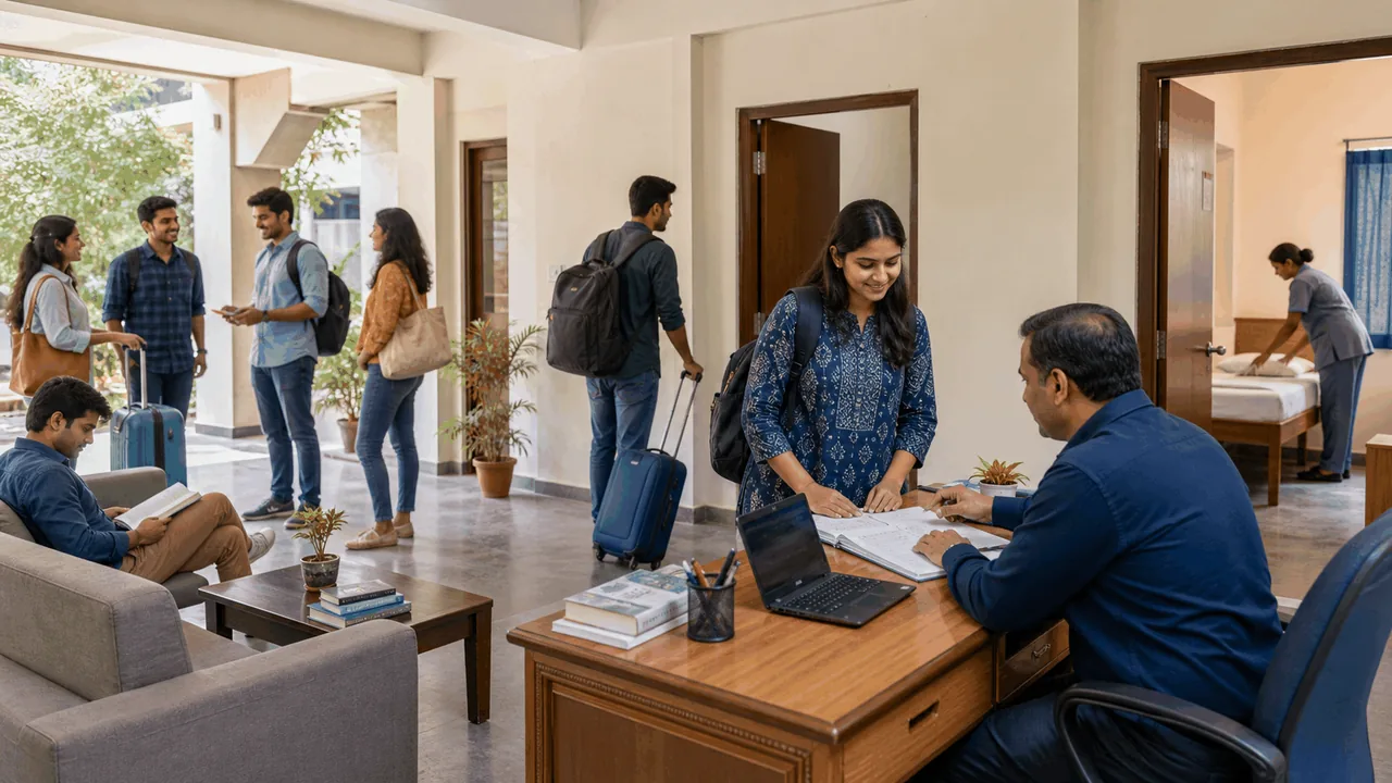 University hostel in India prepared for vacation residents and temporary short-stay accommodation.