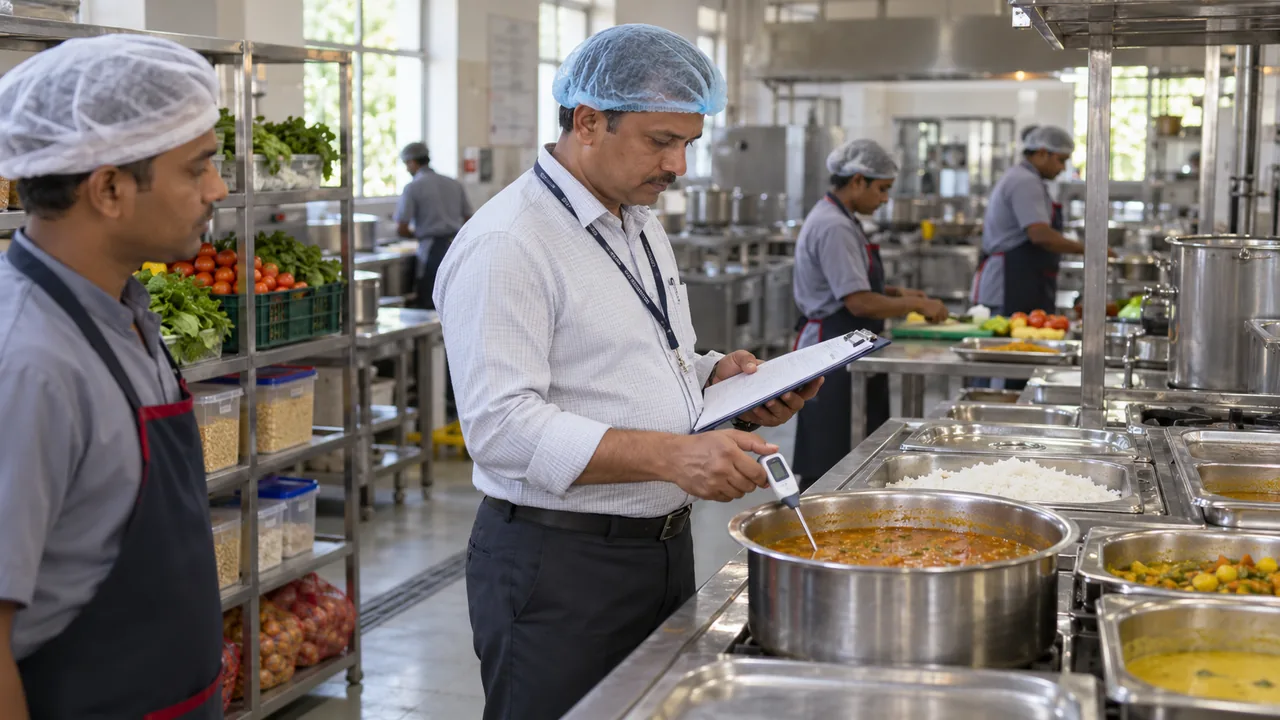 Mess supervisor completing a daily food-safety and quality checklist
