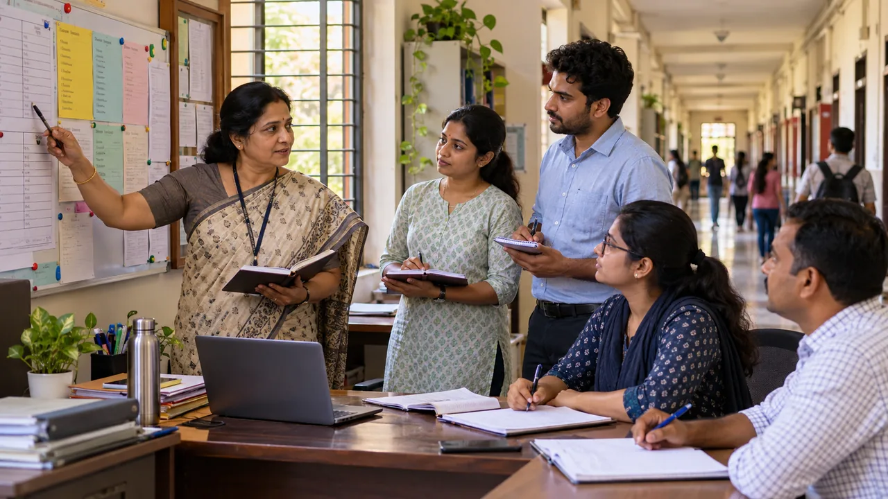 Hostel warden reviewing responsibilities with a university residential-life team