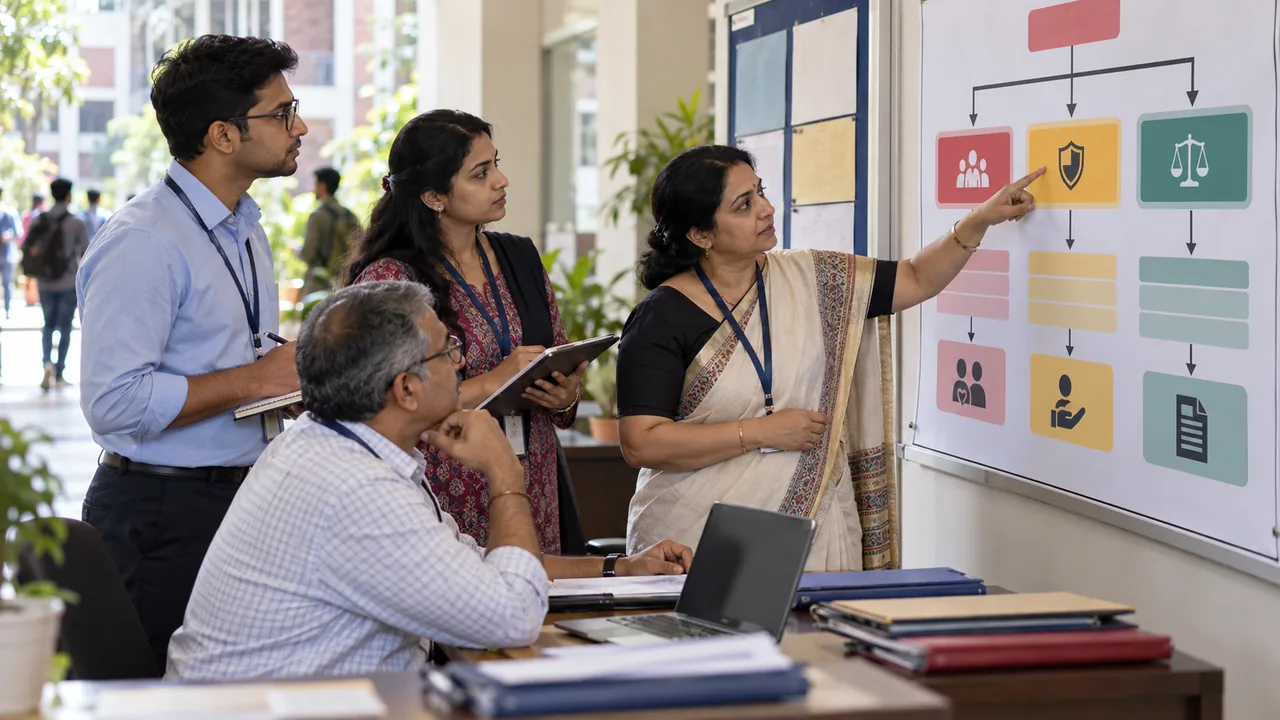 A campus duty team using a mandatory-reporting decision and escalation chart.